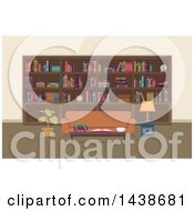 Poster, Art Print Of Home Library With A Wall Of Shelves And A Sofa