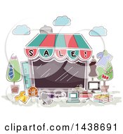 Clipart Of A Sketched Retail Store Front Royalty Free Vector Illustration