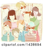Poster, Art Print Of Sketched Group Of Retro People