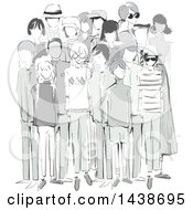 Crowd Of Sketched People In Vintage Clothes