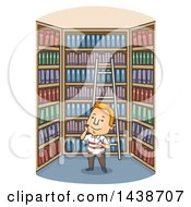 Poster, Art Print Of Cartoon Happy White Man In A Library