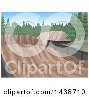 Poster, Art Print Of Motorcross Race Tracks With Skid Marks And Evergreen Trees
