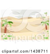 Poster, Art Print Of Prehistoric Desert Landscape With Palm Trees And Dinosaur Bones