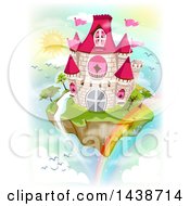 Poster, Art Print Of Floating Fairy Tale Islandw Ith A Castle Waterfall And Rainbow