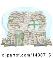 Clipart Of A Sketched Adobe Brick House Royalty Free Vector Illustration