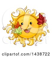 Poster, Art Print Of Happy Sun Mascot Holding Autumn Leaves