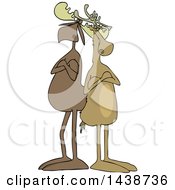 Poster, Art Print Of Cartoon Moose And Reindeer With Folded Arms Standing Back To Back