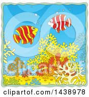 Poster, Art Print Of Cartoon Happy Banded Angelfish Over Corals
