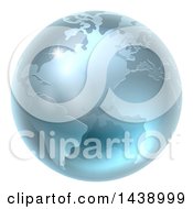 Clipart Of A 3d Metallic Blue Or Silver Earth Globe Royalty Free Vector Illustration