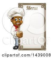 Poster, Art Print Of Happy Young Black Male Chef Giving A Thumb Up Around A Menu Board