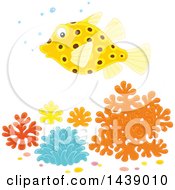 Clipart Of A Spotted Puffer Blow Fish Over Corals Royalty Free Vector Illustration