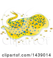 Clipart Of A Cartoon Bluespotted Stingray Swimming Royalty Free Vector Illustration by Alex Bannykh