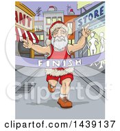 Poster, Art Print Of Runner Santa Breaking Through A Finish Line