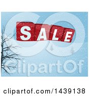 Poster, Art Print Of Winter Landscape With 3d Sale Blocks And A Trail Of Footprints In The Snow