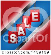 Clipart Of Hanging Sale Tags Over Red Metal And Blue Royalty Free Vector Illustration