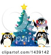 Poster, Art Print Of Festive Penguin Family Decorating A Christmas Tree