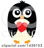 Clipart Of A Male Penguin Holding A Heart Royalty Free Vector Illustration
