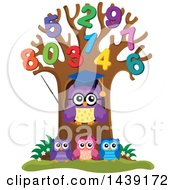 Clipart Of A Professor Owl And Students In A Tree With Numbes Royalty Free Vector Illustration