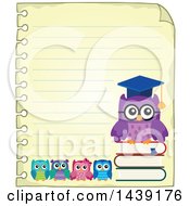 Poster, Art Print Of Sheet Of Ruled School Paper With A Professor Owl And Students