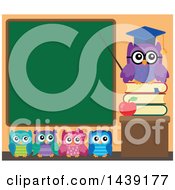 Poster, Art Print Of Professor Owl And Students In A Class Room Pointing To A Chalkboard