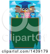 Poster, Art Print Of Professor Owl And Students Over A Chalkboard And Mountains