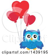 Poster, Art Print Of Blue Valentine Owl Holding Heart Balloons