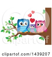 Poster, Art Print Of Cute Owl Family Cuddling On A Tree Branch