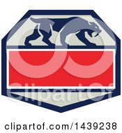 Retro Silhouetted Walking Saber Tooth Tiger Cat In A Hexagon With Text Space