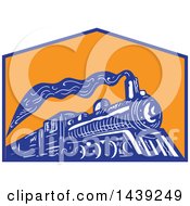 Clipart Of A Retro Steam Engine Train In A Blue And Orange Crest Royalty Free Vector Illustration