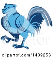Poster, Art Print Of Retro Blue Half Bear Half Chicken Hybrid Marching