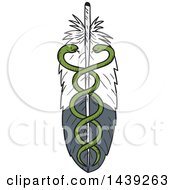 Clipart Of A Sketched Eagle Feather With Caduceus Medical Snakes Royalty Free Vector Illustration
