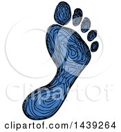 Clipart Of A Sketched Blue Foot Print Royalty Free Vector Illustration