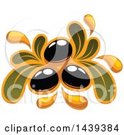 Clipart Of Black Olives And Leaves Dripping Oil Royalty Free Vector Illustration