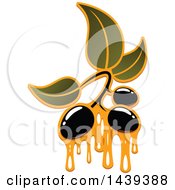Poster, Art Print Of Black Olives And Leaves Dripping Oil