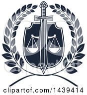 Clipart Of A Shield With A Sword Wreath And Scales Of Justice Royalty Free Vector Illustration