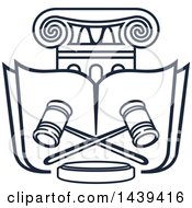 Clipart Of A Pillar Book And Crossed Gavels Royalty Free Vector Illustration