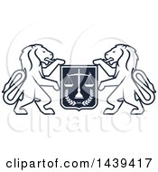 Clipart Of A Shield With Lions And Scales Of Justice Royalty Free Vector Illustration by Vector Tradition SM