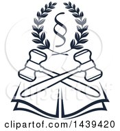Clipart Of A Section Symbol In A Wreath Over An Open Book And Crossed Gavels Royalty Free Vector Illustration by Vector Tradition SM
