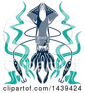 Poster, Art Print Of Squid With Seaweed And Hooks