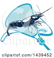 Poster, Art Print Of Navy Blue Shrimp And Net