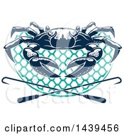Poster, Art Print Of Navy Blue Crab On A Net With Hooks