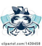 Poster, Art Print Of Navy Blue Crab With Nets Under A Boat