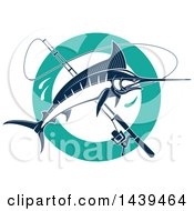 Poster, Art Print Of Navy Blue Marlin Fishand A Pole