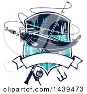 Clipart Of A Catfish In A Shield With A Fishing Hook And Pole Royalty Free Vector Illustration
