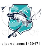 Poster, Art Print Of Carp Fish And Pole Over A Shield