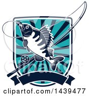 Clipart Of A Perch Fish In A Shield With A Fishing Pole Royalty Free Vector Illustration