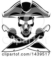 Poster, Art Print Of Black And White Captain Pirate Skull With Crossed Swords