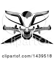 Clipart Of A Black And White Captain Pirate Skull With Crossed Swords Royalty Free Vector Illustration