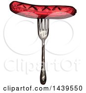 Clipart Of A Sketched Sausage On A Fork Royalty Free Vector Illustration
