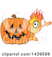 Clipart Of A Comet School Mascot Character By A Halloween Jackolantern Pumpkin Royalty Free Vector Illustration